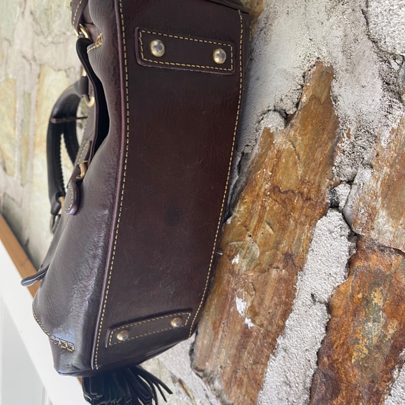Dooney & Bourke Dark Brown Leather Florentine Tassel Handbag - Picture 3 of 13